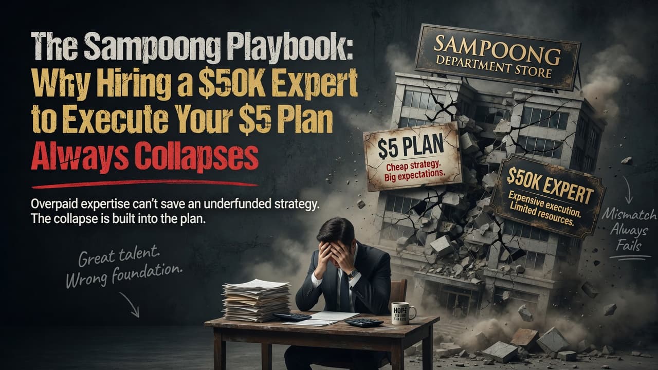 The Sampoong Playbook: Why Hiring a $50K Expert to Execute Your $5 Plan Always Collapses